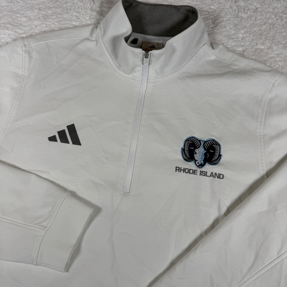 NEW Adidas 1/4 Zip Rhode Island Mens M White Stretch L/S Pullover JM5199